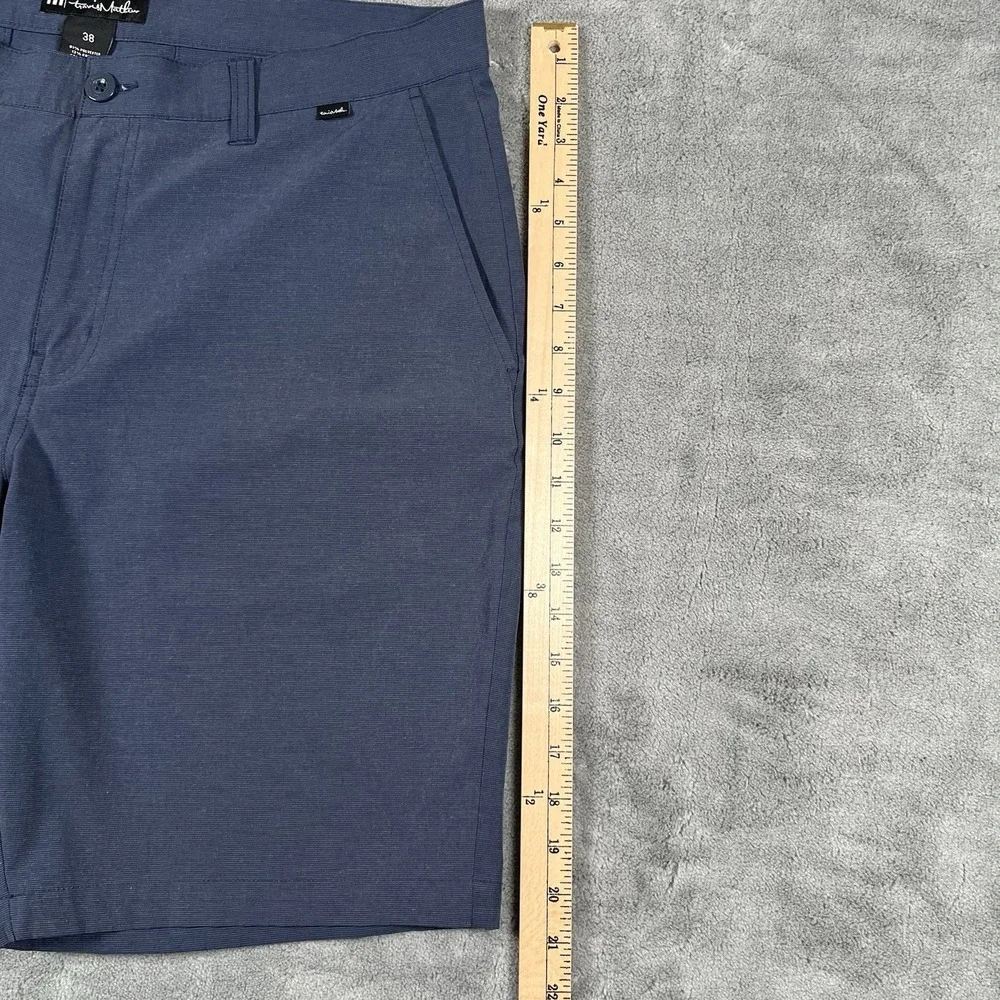 Travis Mathew Men Golf Shorts Flat Front Dark Blue Navy Polyester Stretch Sz 38